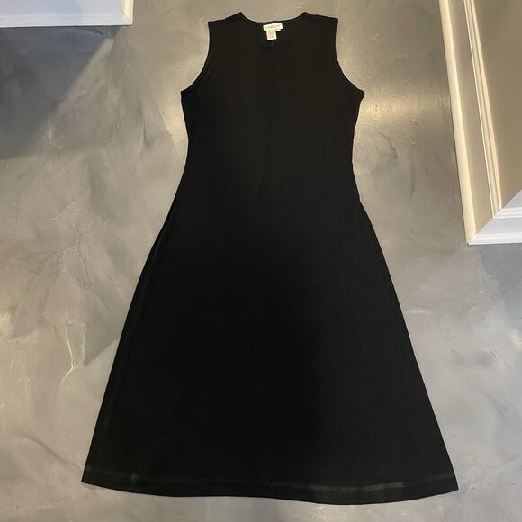 Vintage Coldwater Creek Black Shift Maxi Dress Size L Slinky Stretch Minimalist - Picture 1 of 9